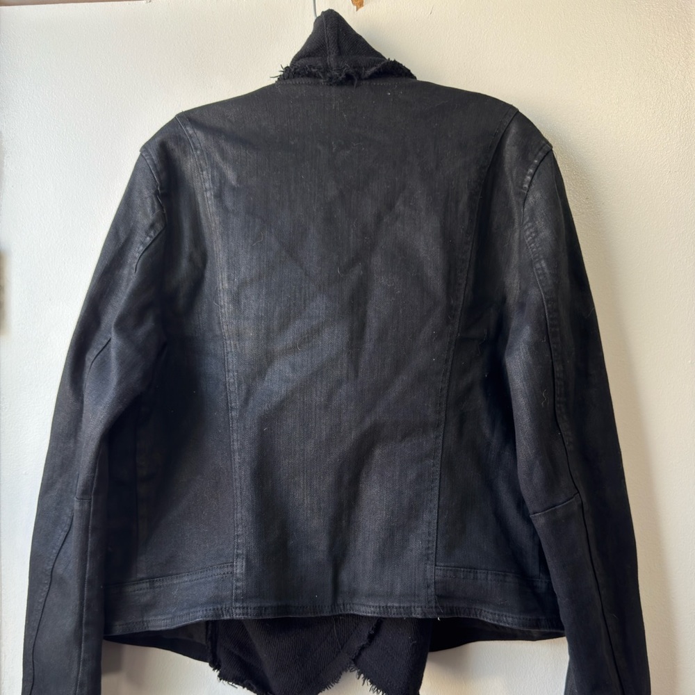Free People Drape Front Coated Denim Moto Mixed Media Black Leather Jacket Sz 12 - Picture 11 of 11